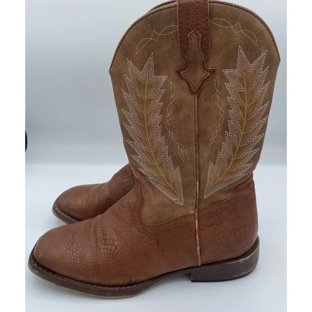 Roper Women's Brown Faux Ostrich Square Toe Western Cowboy Boots Size
